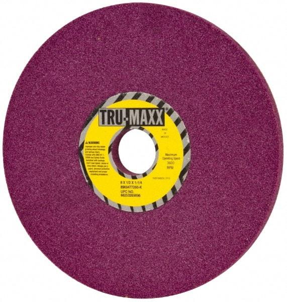 Tru-Maxx - 8" Diam x 1-1/4" Hole x 1/2" Thick, K Hardness, 60 Grit Surface Grinding Wheel - Aluminum Oxide, Type 1, Medium Grade, 3,600 Max RPM, No Recess - Benchmark Tooling