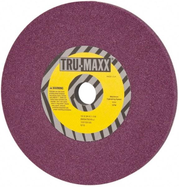 Tru-Maxx - 10" Diam x 1-1/4" Hole x 3/4" Thick, J Hardness, 46 Grit Surface Grinding Wheel - Aluminum Oxide, Type 1, Coarse Grade, 3,250 Max RPM, No Recess - Benchmark Tooling