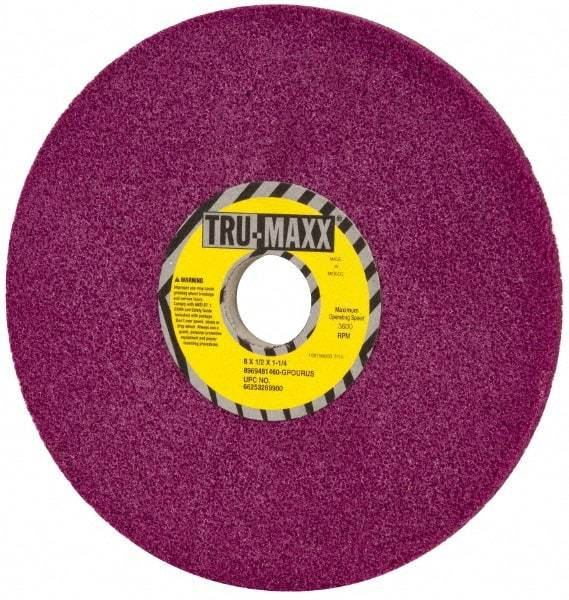 Tru-Maxx - 8" Diam x 1-1/4" Hole x 1/2" Thick, G Hardness, 60 Grit Surface Grinding Wheel - Aluminum Oxide, Type 1, Coarse Grade, 3,600 Max RPM, No Recess - Benchmark Tooling