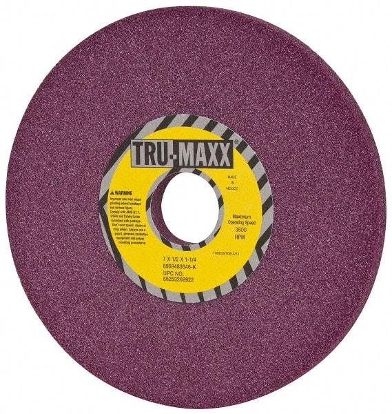 Tru-Maxx - 7" Diam x 1-1/4" Hole x 1/2" Thick, K Hardness, 46 Grit Surface Grinding Wheel - Aluminum Oxide, Type 1, Coarse Grade, 3,600 Max RPM, No Recess - Benchmark Tooling