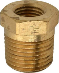 Parker - 1/2 Male Thread x 1/4 Female Thread, Brass Industrial Pipe Hex Bushing - MNPTF x FNPTF, 1,000 psi - Benchmark Tooling
