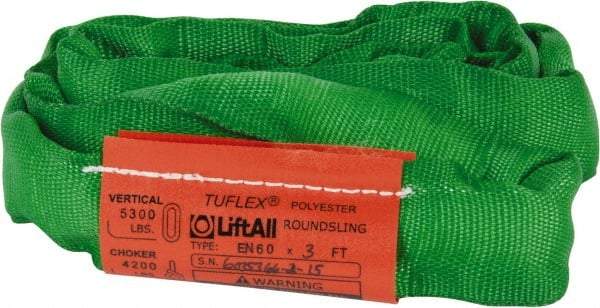 Lift-All - 3' Long x 3" Wide, 5,300 Lb Vertical Capacity, Polyester Web Sling - 4,200 Lb Choker Capacity, 7/8" Diam Chain, Green - Benchmark Tooling