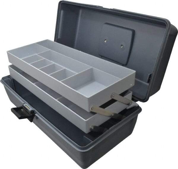 Flambeau - 11 Compartment 2 Tray Tool Box - 15" Wide x 6-3/4" Deep x 6-1/2" High, Copolymer Resin, Gray - Benchmark Tooling