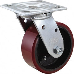 Value Collection - 5" Diam x 2" Wide x 6-1/2" OAH Top Plate Mount Swivel Caster - Polyurethane, 500 Lb Capacity, Roller Bearing, 4 x 4-1/2" Plate - Benchmark Tooling