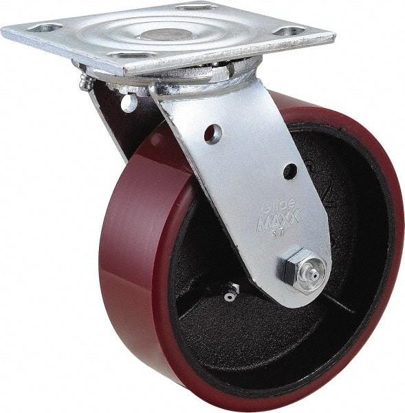 Value Collection - 6" Diam x 2" Wide x 7-1/2" OAH Top Plate Mount Swivel Caster - Polyurethane, 1,200 Lb Capacity, Roller Bearing, 4 x 4-1/2" Plate - Benchmark Tooling