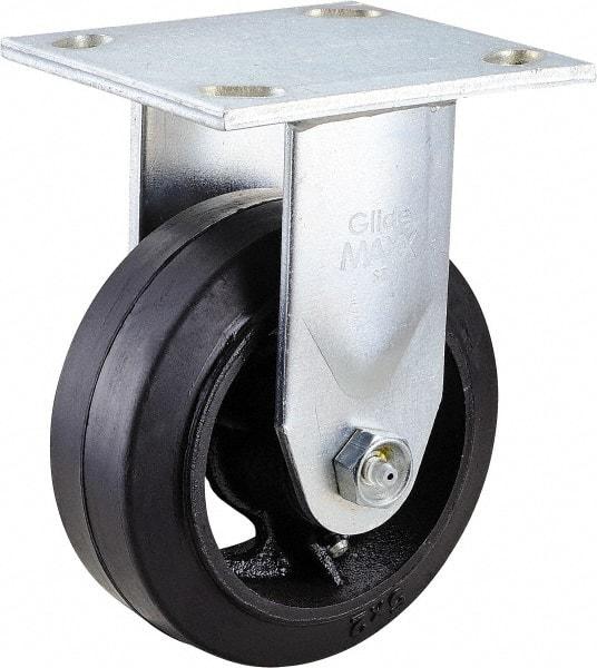 Value Collection - 5" Diam x 2" Wide x 6-1/2" OAH Top Plate Mount Rigid Caster - Rubber, 500 Lb Capacity, Roller Bearing, 4 x 4-1/2" Plate - Benchmark Tooling