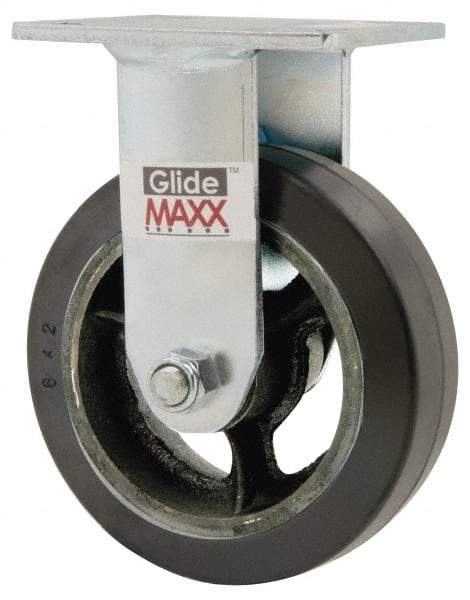 Value Collection - 6" Diam x 2" Wide x 7-1/2" OAH Top Plate Mount Rigid Caster - Rubber, 500 Lb Capacity, Roller Bearing, 4 x 4-1/2" Plate - Benchmark Tooling