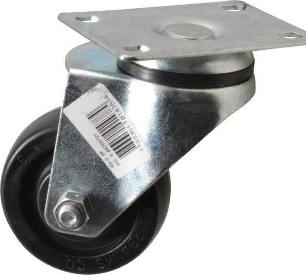 Fairbanks - 3" Diam x 1-1/4" Wide x 4-3/8" OAH Top Plate Mount Swivel Caster - Soft Rubber, 125 Lb Capacity, Self-Lubricating Bearing, 2-7/8 x 3-5/8" Plate - Benchmark Tooling