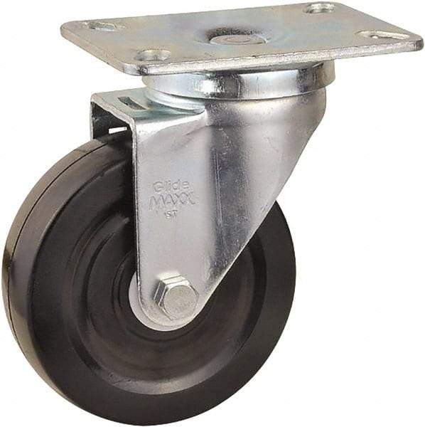 Value Collection - 4" Diam x 1-1/4" Wide x 5-13/32" OAH Top Plate Mount Swivel Caster - Soft Rubber, 200 Lb Capacity, Self-Lubricating Bearing, 2-7/8 x 3-5/8" Plate - Benchmark Tooling