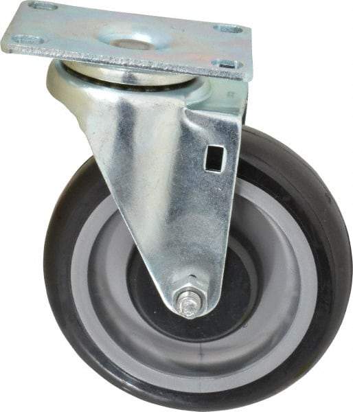 Fairbanks - 5" Diam x 1-1/4" Wide x 6-15/32" OAH Top Plate Mount Swivel Caster - Polyurethane, 275 Lb Capacity, Ball Bearing, 2-7/8 x 3-5/8" Plate - Benchmark Tooling