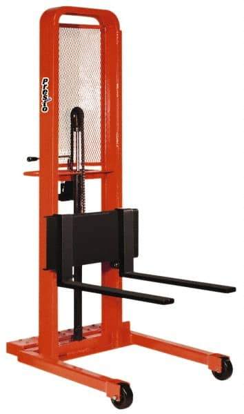 Presto Lifts - 2,000 Lb Capacity, 76" Lift Height, Adjustable Forks Base - Straddle Manually Operated Lift - 3-1/4" Minimum Operating Height - Benchmark Tooling