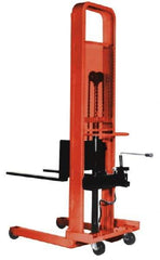 Presto Lifts - 2,000 Lb Capacity, 50" Lift Height, Adjustable Forks Base - Straddle Manually Operated Lift - 3-1/4" Minimum Operating Height - Benchmark Tooling