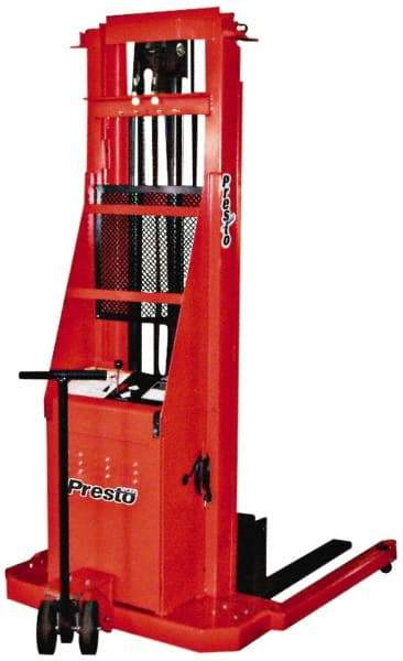 Presto Lifts - 2,700 Lb Capacity, 60" Lift Height, Battery Operated Pallet Straddle Stacker - 2-1/2" Lowered Height, 24" Load Center, 36" Fork Length - Benchmark Tooling