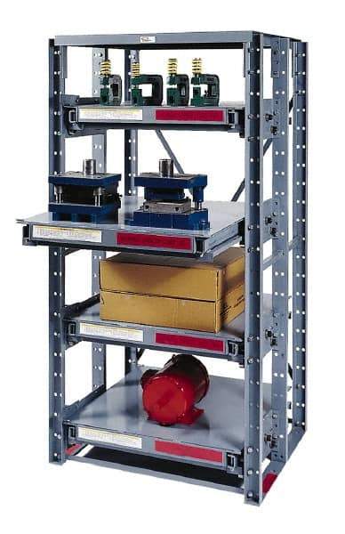 Made in USA - 3 Shelf Starter Full Extension Roll-Out Open Steel Shelving - 2,000 Lb Capacity, 56" Wide x 84-1/2" High x 48" Deep, Gray - Benchmark Tooling