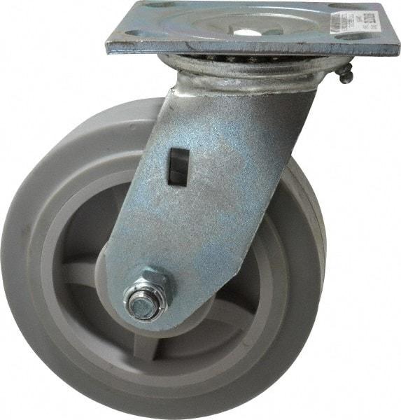 Value Collection - 6" Diam x 2" Wide x 7-1/2" OAH Top Plate Mount Swivel Caster - TPR, 550 Lb Capacity, Roller Bearing, 4 x 4-1/2" Plate - Benchmark Tooling