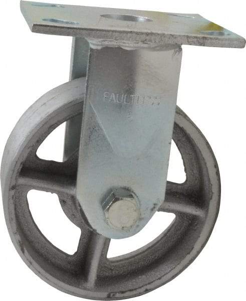 Albion - 5" Diam x 2" Wide x 6-1/2" OAH Top Plate Mount Rigid Caster - Semi-Steel, 900 Lb Capacity, Roller Bearing, 4 x 4-1/2" Plate - Benchmark Tooling