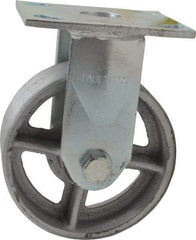 Albion - 5" Diam x 2" Wide x 6-1/2" OAH Top Plate Mount Rigid Caster - Semi-Steel, 900 Lb Capacity, Roller Bearing, 4 x 4-1/2" Plate - Benchmark Tooling