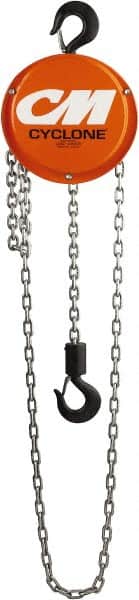 CM - 1,000 Lb Lifting Capacity, 8' Lift Height, Hand Hoist - Made from Chain, 22-1/2' Overhaul to Lift 1', 46 Lb Avg Pull to Lift Rated Load, 1 Chain - Benchmark Tooling