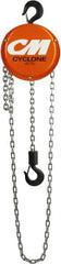 CM - 1,000 Lb Lifting Capacity, 8' Lift Height, Hand Hoist - Made from Chain, 22-1/2' Overhaul to Lift 1', 46 Lb Avg Pull to Lift Rated Load, 1 Chain - Benchmark Tooling