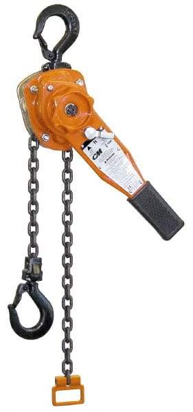 CM - 3,000 Lb Lifting Capacity, 5' Lift Height, Lever Hoist - Made from Chain, 48 Lb Avg Pull to Lift Rated Load - Benchmark Tooling