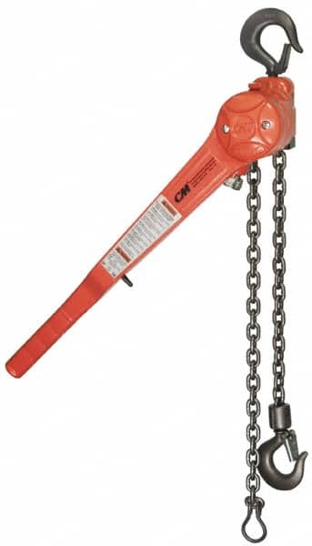 CM - 1,500 Lb Lifting Capacity, Lever Hoist - Made from Chain, 58 Lb Avg Pull to Lift Rated Load - Benchmark Tooling