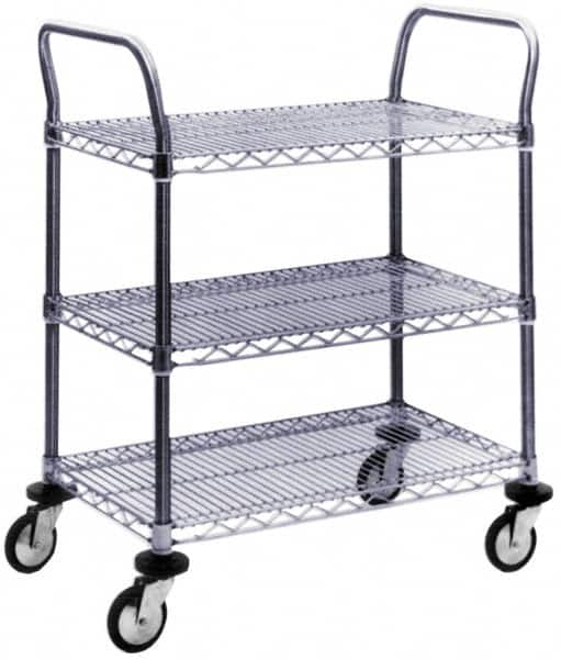 Value Collection - 600 Lb Capacity, 18" Wide x 60" Long x 39" High Wire Cart - 3 Shelf, Steel, Swivel Casters - Benchmark Tooling