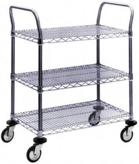 Value Collection - 600 Lb Capacity, 18" Wide x 60" Long x 39" High Wire Cart - 3 Shelf, Steel, Swivel Casters - Benchmark Tooling