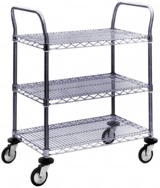 Value Collection - 800 Lb Capacity, 18" Wide x 42" Long x 39" High Wire Cart - 3 Shelf, Steel, Swivel Casters - Benchmark Tooling