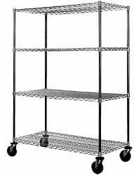 Value Collection - 600 Lb Capacity, 4 Shelf, Rubber Wire Stem Caster Truck - 72" Long x 18" Wide x 79" High, 5" Diam Wheels - Benchmark Tooling