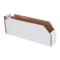 Made in USA - 12" Deep, White Corrugated Cardboard Hopper Shelf Bin - 4" High x 2" Wide x 12" Long - Benchmark Tooling