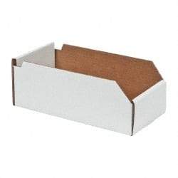 Made in USA - 12" Deep, White Corrugated Cardboard Hopper Shelf Bin - 4" High x 6" Wide x 12" Long - Benchmark Tooling