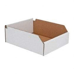 Made in USA - 12" Deep, White Corrugated Cardboard Hopper Shelf Bin - 4" High x 10" Wide x 12" Long - Benchmark Tooling