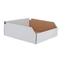 Made in USA - 12" Deep, White Corrugated Cardboard Hopper Shelf Bin - 4" High x 12" Wide x 12" Long - Benchmark Tooling