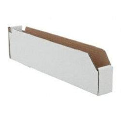 Made in USA - 18" Deep, White Corrugated Cardboard Hopper Shelf Bin - 4" High x 2" Wide x 18" Long - Benchmark Tooling