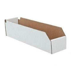 Made in USA - 18" Deep, White Corrugated Cardboard Hopper Shelf Bin - 4" High x 4" Wide x 18" Long - Benchmark Tooling