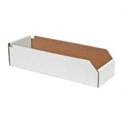 Made in USA - 18" Deep, White Corrugated Cardboard Hopper Shelf Bin - 4" High x 6" Wide x 18" Long - Benchmark Tooling