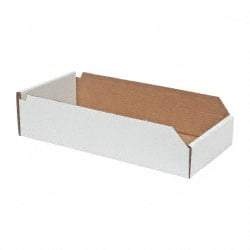 Made in USA - 18" Deep, White Corrugated Cardboard Hopper Shelf Bin - 4" High x 8" Wide x 18" Long - Benchmark Tooling