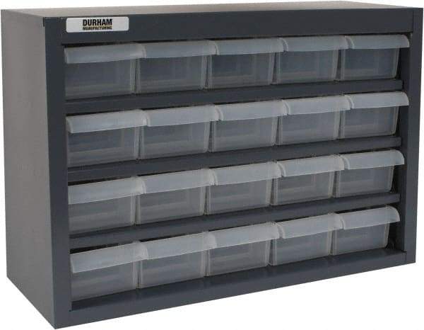 Durham - 20 Drawer, Small Parts Steel Storage Cabinet w/Plastic Drawers - 6-3/8" Deep x 16-3/4" Wide x 12" High - Benchmark Tooling