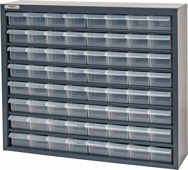 Durham - 64 Drawer, Small Parts Steel Storage Cabinet w/Plastic Drawers - 6-3/8" Deep x 25-7/8" Wide x 21-3/8" High - Benchmark Tooling