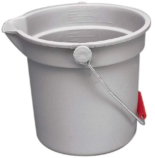 Rubbermaid - 14 Qt, 11-1/4" High, Plastic Round Gray Single Pail with Pour Spout - Handle Included, 12" Top Diam - Benchmark Tooling