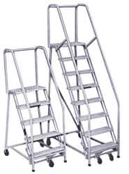 PW Platforms - 7 Step Ladder - Rolling Safety Ladder, 300 Lb Capacity, 70" Platform Height, 32" Base Width x 55" Base Depth, Perforated Tread - Benchmark Tooling