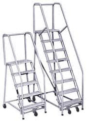 PW Platforms - 8 Step Ladder - Rolling Safety Ladder, 300 Lb Capacity, 80" Platform Height, 32" Base Width x 61" Base Depth, Perforated Tread - Benchmark Tooling