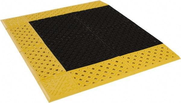 Notrax - 3' Long, Dry/Wet Environment, Anti-Fatigue Matting - Black with Yellow Borders, Vinyl with Vinyl Base, Beveled on 3 Sides - Benchmark Tooling