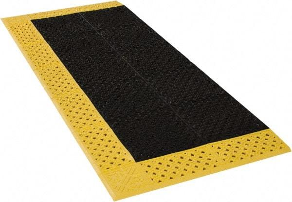 Notrax - 6' Long, Dry/Wet Environment, Anti-Fatigue Matting - Black with Yellow Borders, Vinyl with Vinyl Base, Beveled on 3 Sides - Benchmark Tooling