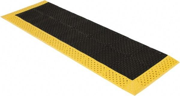 Notrax - 8' Long, Dry/Wet Environment, Anti-Fatigue Matting - Black with Yellow Borders, Vinyl with Vinyl Base, Beveled on 3 Sides - Benchmark Tooling