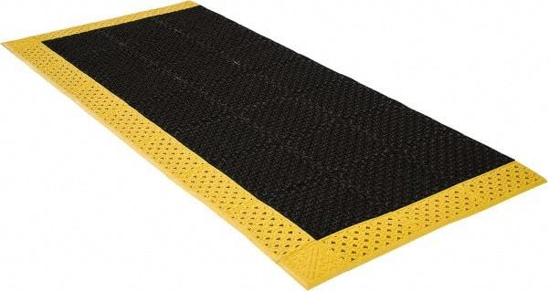 Notrax - 8' Long, Dry/Wet Environment, Anti-Fatigue Matting - Black with Yellow Borders, Vinyl with Vinyl Base, Beveled on 3 Sides - Benchmark Tooling