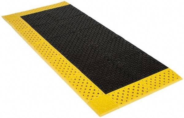 Notrax - 6' Long, Dry/Wet Environment, Anti-Fatigue Matting - Black with Yellow Borders, Vinyl with Vinyl Base, Beveled on 3 Sides - Benchmark Tooling
