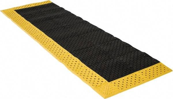 Notrax - 8' Long, Dry/Wet Environment, Anti-Fatigue Matting - Black with Yellow Borders, Vinyl with Vinyl Base, Beveled on 3 Sides - Benchmark Tooling