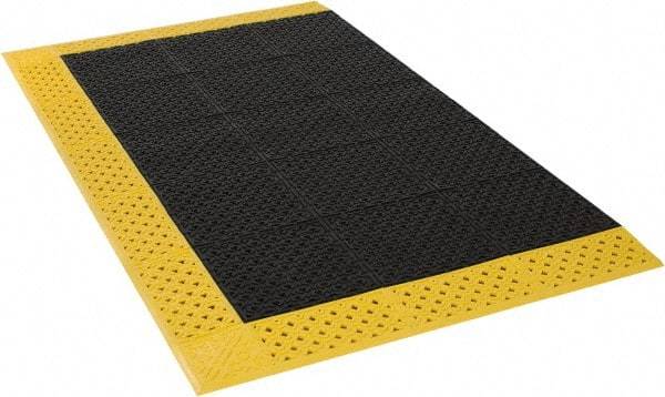 Notrax - 6' Long, Dry/Wet Environment, Anti-Fatigue Matting - Black with Yellow Borders, Vinyl with Vinyl Base, Beveled on 3 Sides - Benchmark Tooling