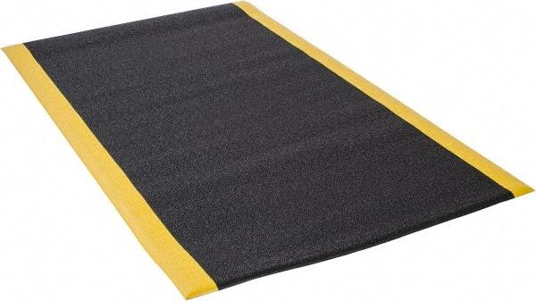 Wearwell - 5' Long x 3' Wide, Dry Environment, Anti-Fatigue Matting - Black with Yellow Borders, Urethane with Vinyl Sponge Base, Rounded on 4 Sides - Benchmark Tooling